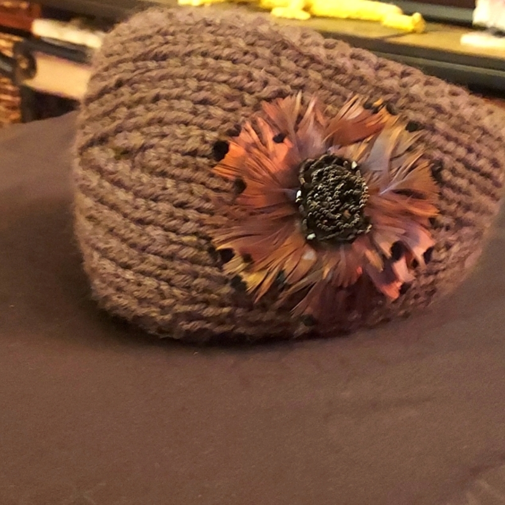 NWOT- Head Warmer with Feather-Green-Boho